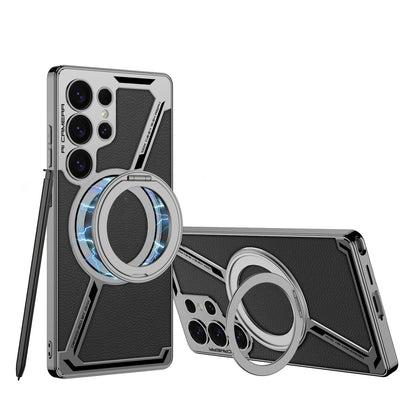 Magnetic Leather Phone Case With Detachable Magnetic Ring Support Wireless Charging For Galaxy S25 Ultra