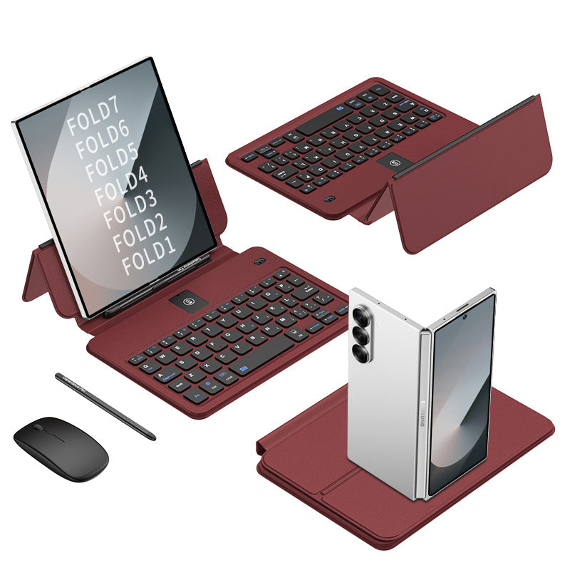 Wireless Leather Keyboard With Bluetooth Mouse And Stylus For Galaxy Z Fold