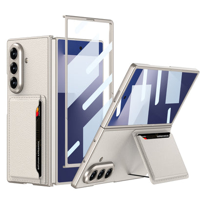 Business-style Leather Card Holderr Phone Case With Back Screen Film For Galaxy Z Fold 7/6/5