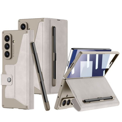 Leather Armor Shockproof Phone Case With Back Screen Film & Pen-Slot For Galaxy Z Fold 7/6/5/4/3