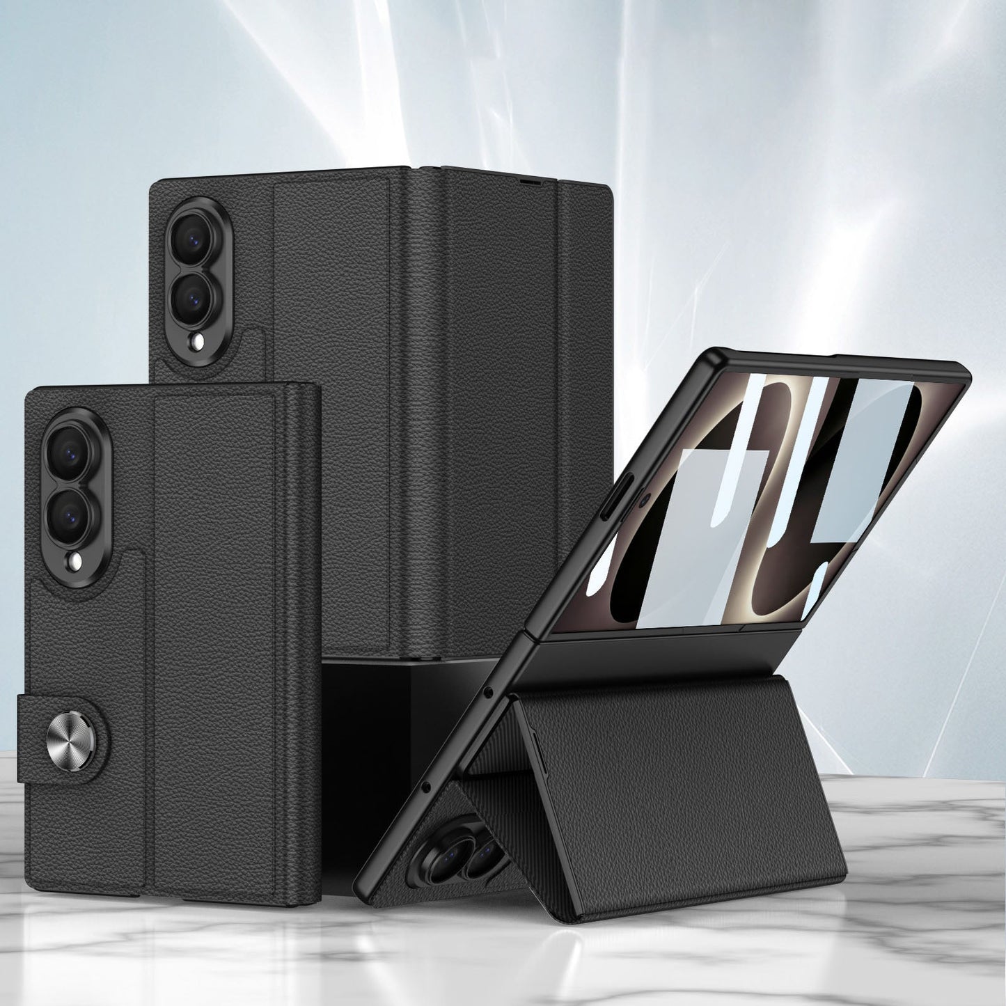 Luxury Leather Galaxy Z Fold8 Wide Ultra Case with Built-In Tempered Glass & Kickstand