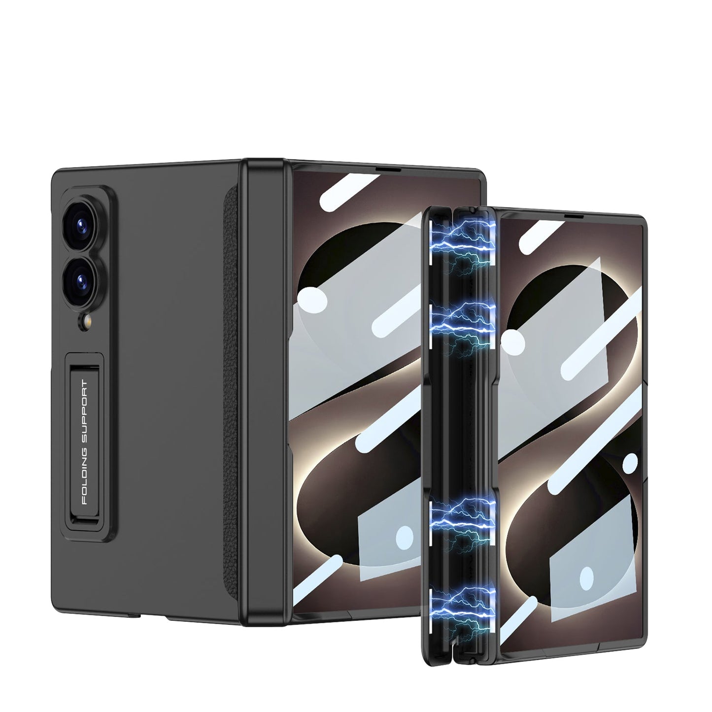 Galaxy Z Fold8 Wide Ultra Rugged Magnetic Hinge Protection Case with Built-In Kickstand & Screen Glass Film