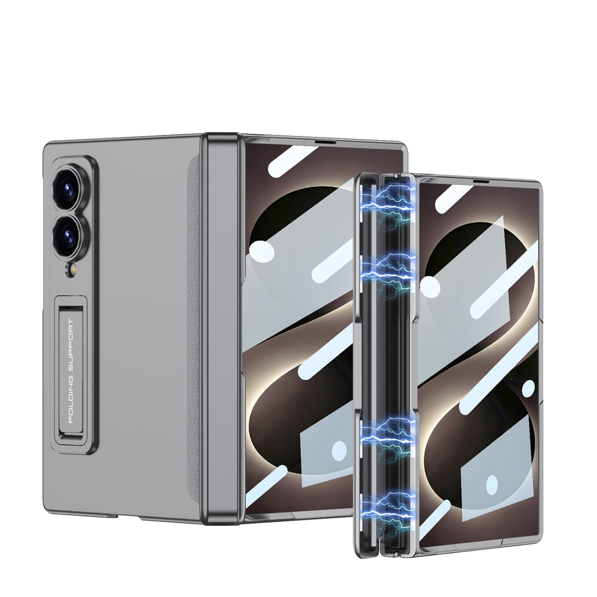 Galaxy Z Fold8 Wide Ultra Rugged Magnetic Hinge Protection Case with Built-In Kickstand & Screen Glass Film