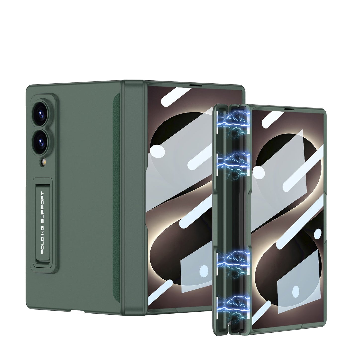 Galaxy Z Fold8 Wide Ultra Rugged Magnetic Hinge Protection Case with Built-In Kickstand & Screen Glass Film
