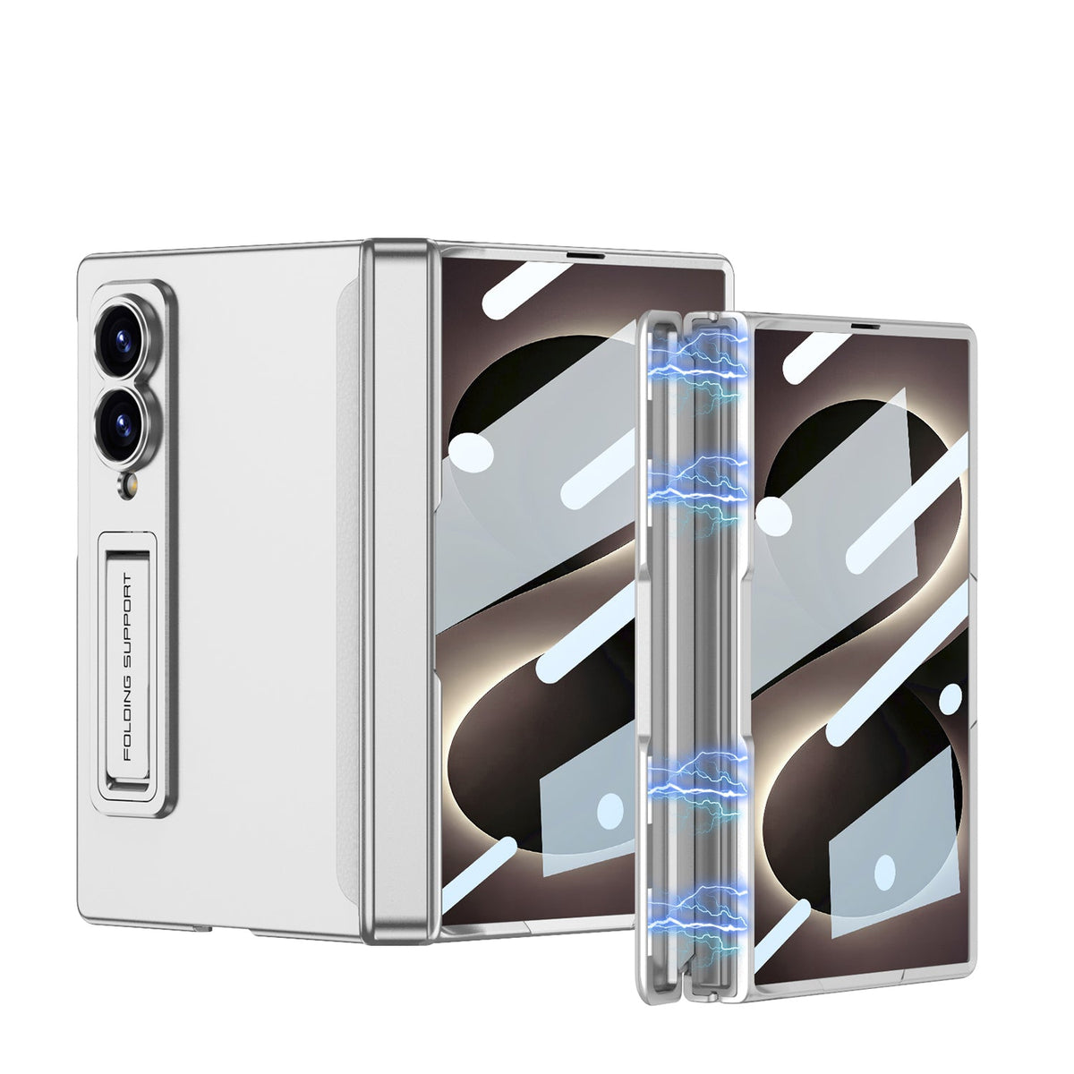 Galaxy Z Fold8 Wide Ultra Rugged Magnetic Hinge Protection Case with Built-In Kickstand & Screen Glass Film