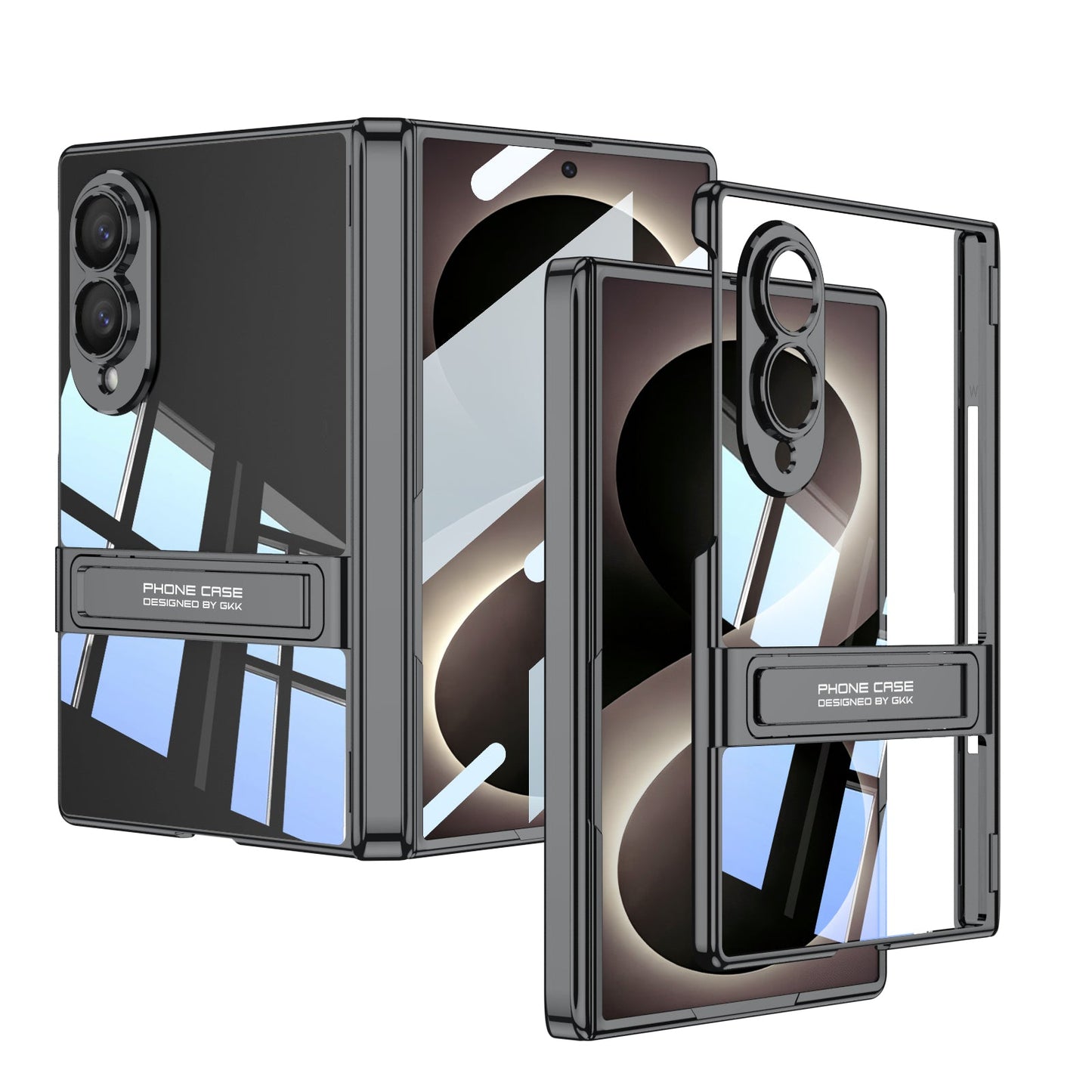 Business-style Bracket Magnetic Hinge Clear Phone Case With Back Screen Film For Galaxy Z Fold8 Ultra Wide