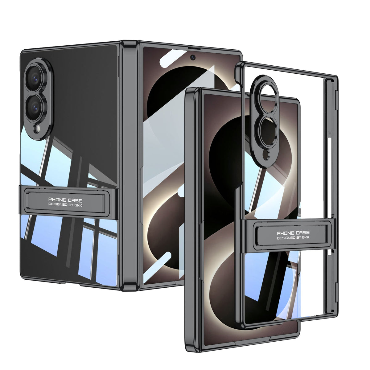 Business-style Bracket Magnetic Hinge Clear Phone Case With Back Screen Film For Galaxy Z Fold8 Ultra Wide