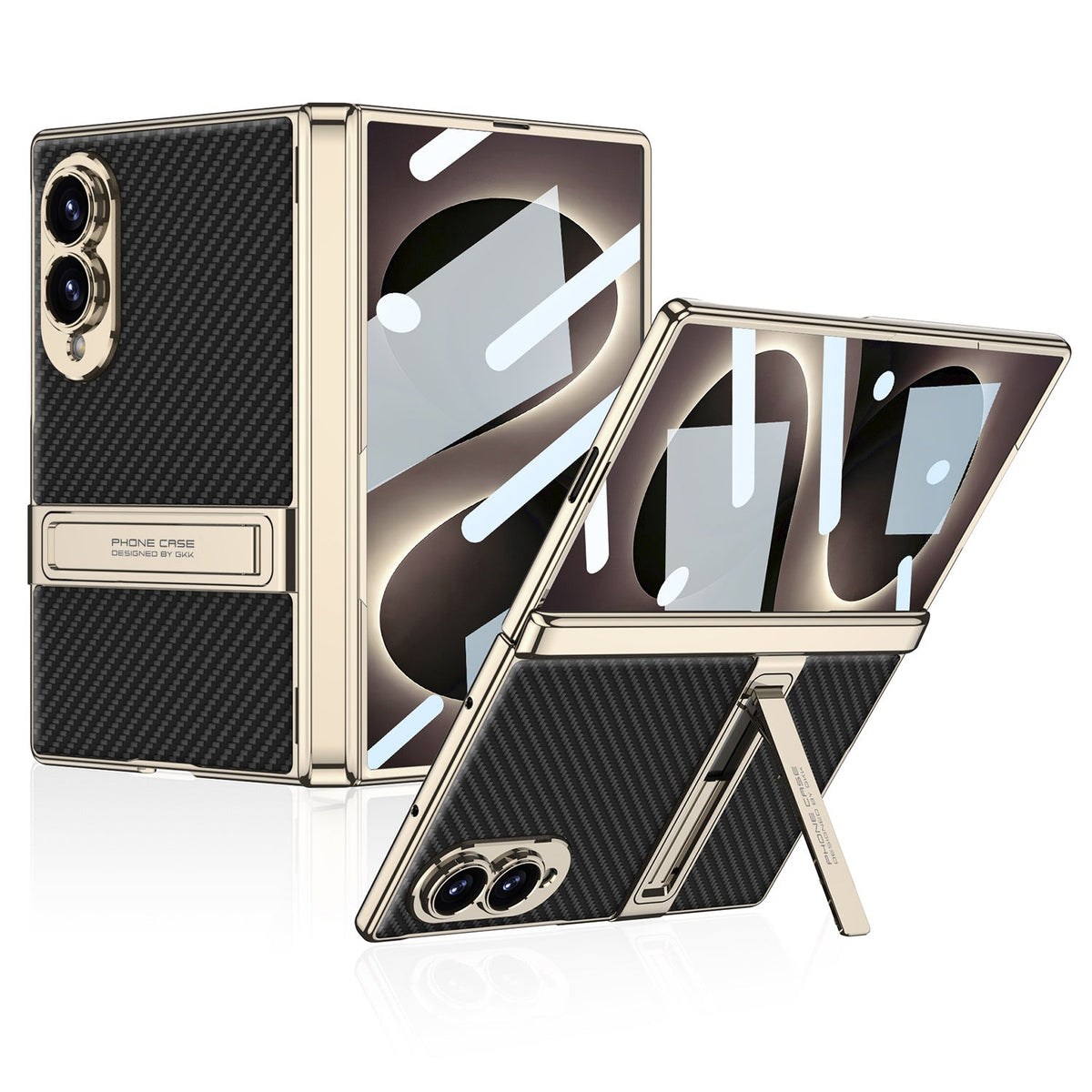 Leather Case For Galaxy Z Fold8 Wide Ultra – Gold-Finish Frame, Built-In Tempered Glass Film & Hidden Kickstand