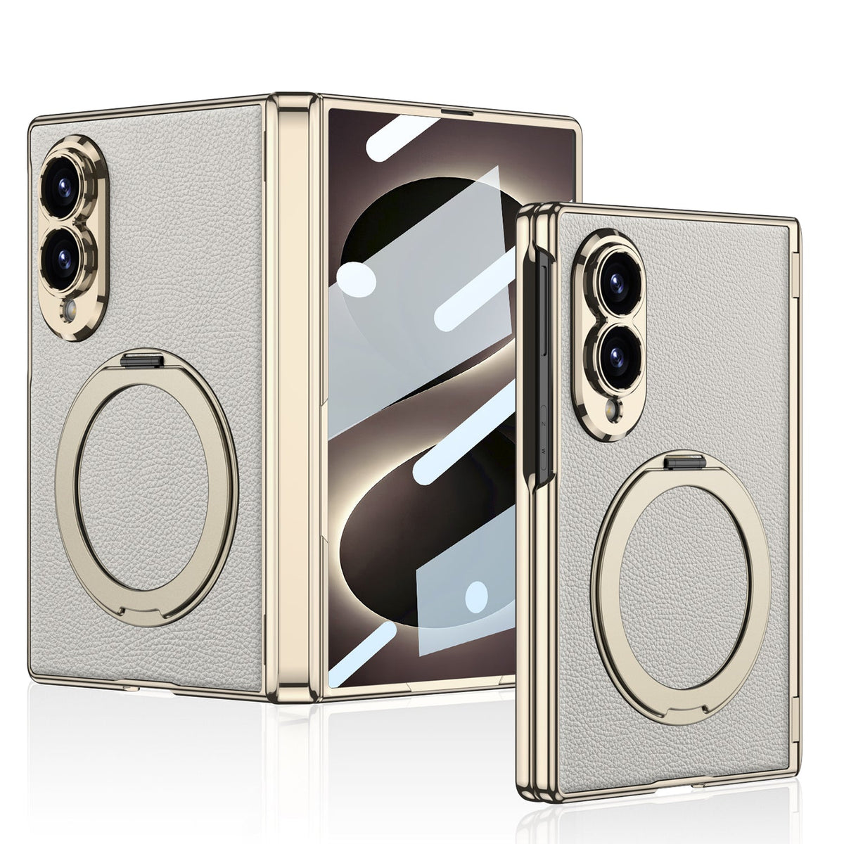 Luxurious Leather Golden Plating Phone Case with Built-In Tempered Glass & Magnetic Bracket For  Galaxy Z Fold8 Wide Ultra