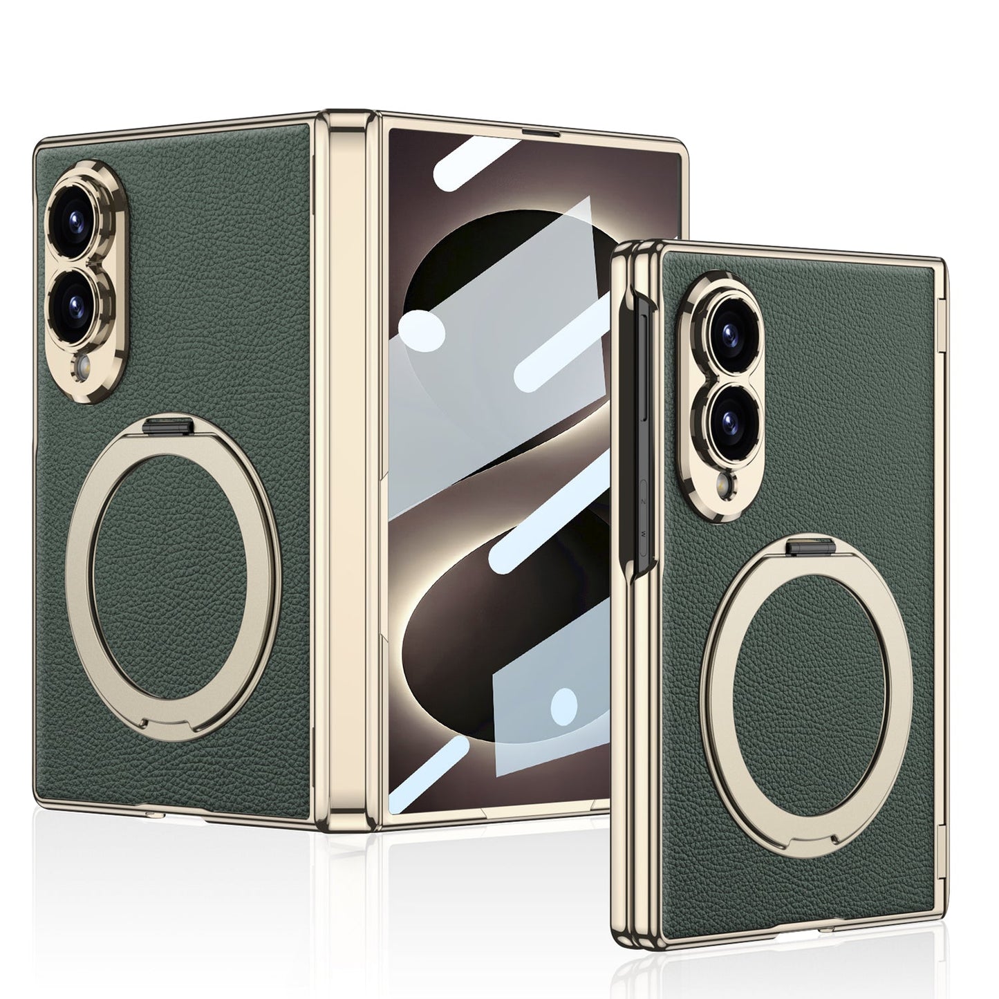 Luxurious Leather Golden Plating Phone Case with Built-In Tempered Glass & Magnetic Bracket For  Galaxy Z Fold8 Wide Ultra
