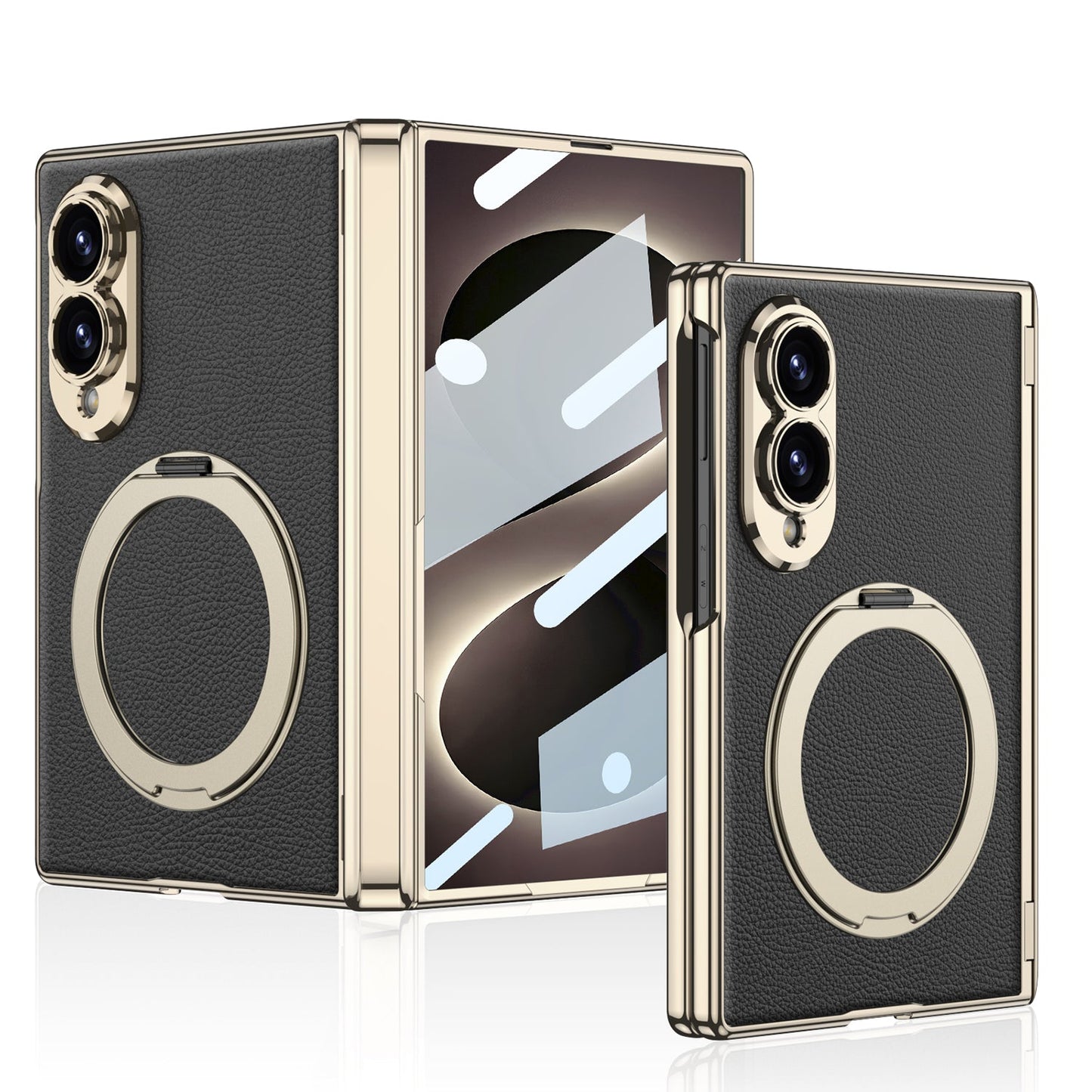 Luxurious Leather Golden Plating Phone Case with Built-In Tempered Glass & Magnetic Bracket For  Galaxy Z Fold8 Wide Ultra