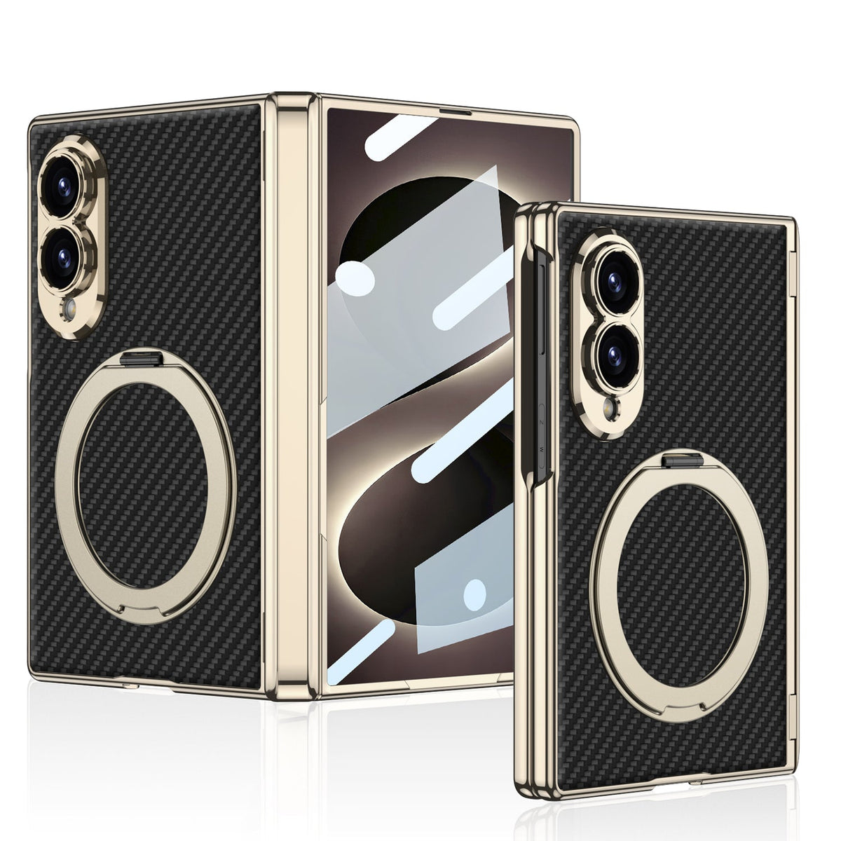 Luxurious Leather Golden Plating Phone Case with Built-In Tempered Glass & Magnetic Bracket For  Galaxy Z Fold8 Wide Ultra
