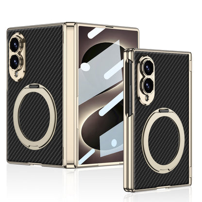 Luxurious Leather Golden Plating Phone Case with Built-In Tempered Glass & Magnetic Bracket For  Galaxy Z Fold8 Wide Ultra