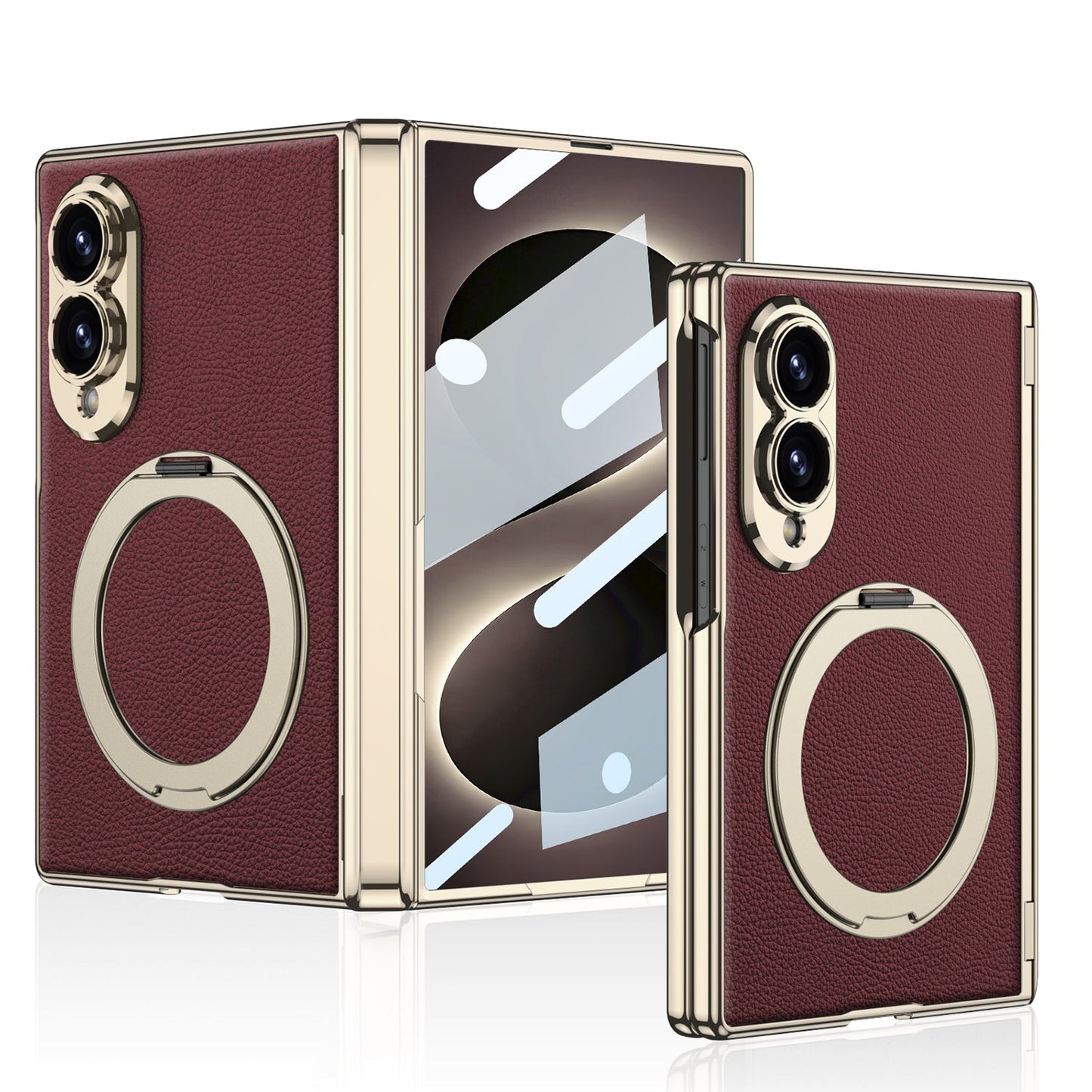 Luxurious Leather Golden Plating Phone Case with Built-In Tempered Glass & Magnetic Bracket For  Galaxy Z Fold8 Wide Ultra