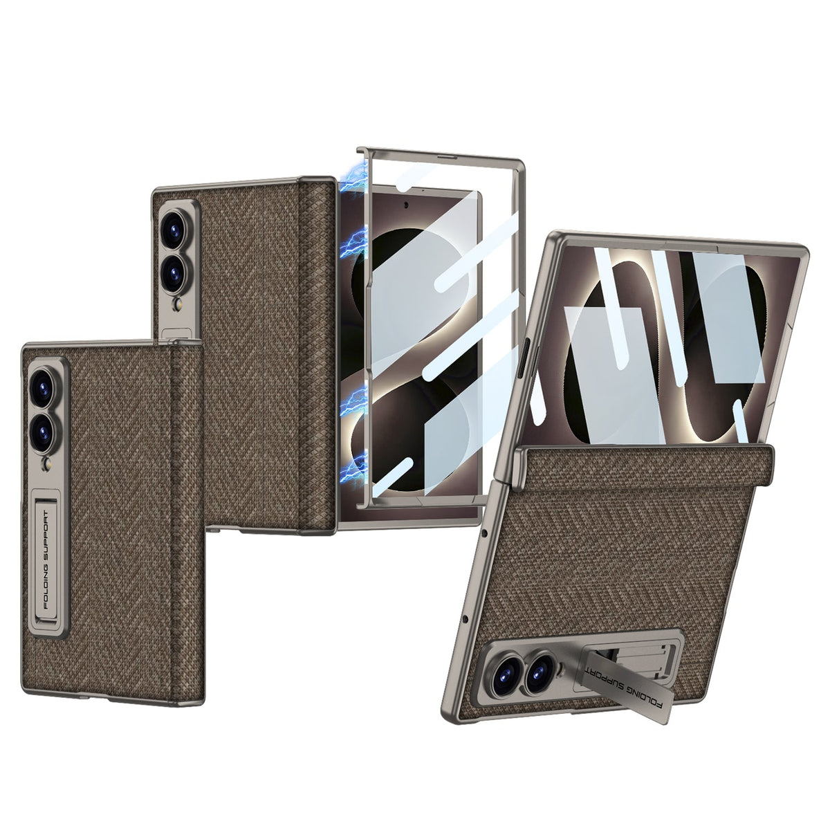 Luxurious Leather Phone Case with Built-In Tempered Glass & Bracket For Galaxy Z Fold8 Wide Ultra