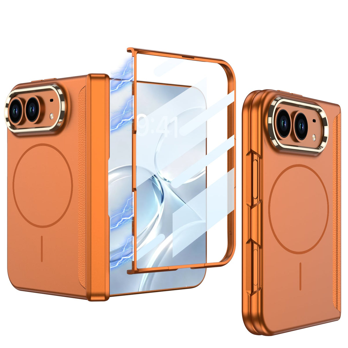 iPhone Duo - Magnetic Hinge Protection Business Cover Built-in Tempered Glass Film &  Magnetic Ring