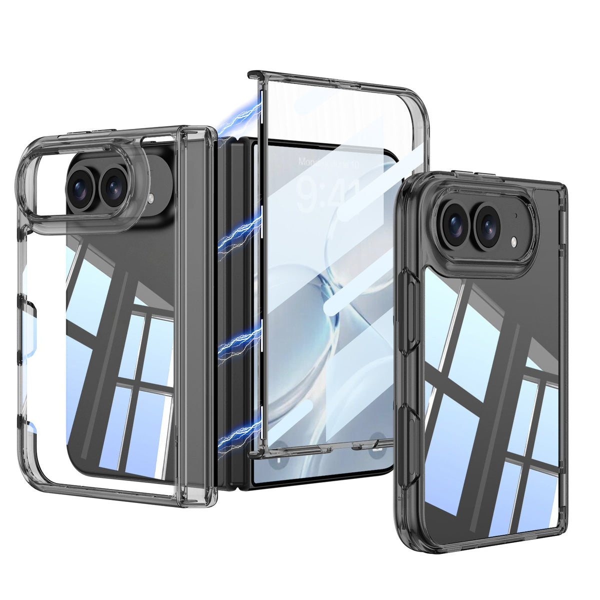 iPhone Duo - Magnetic Hinge Protection Clear Cover Built-in Tempered Glass Film