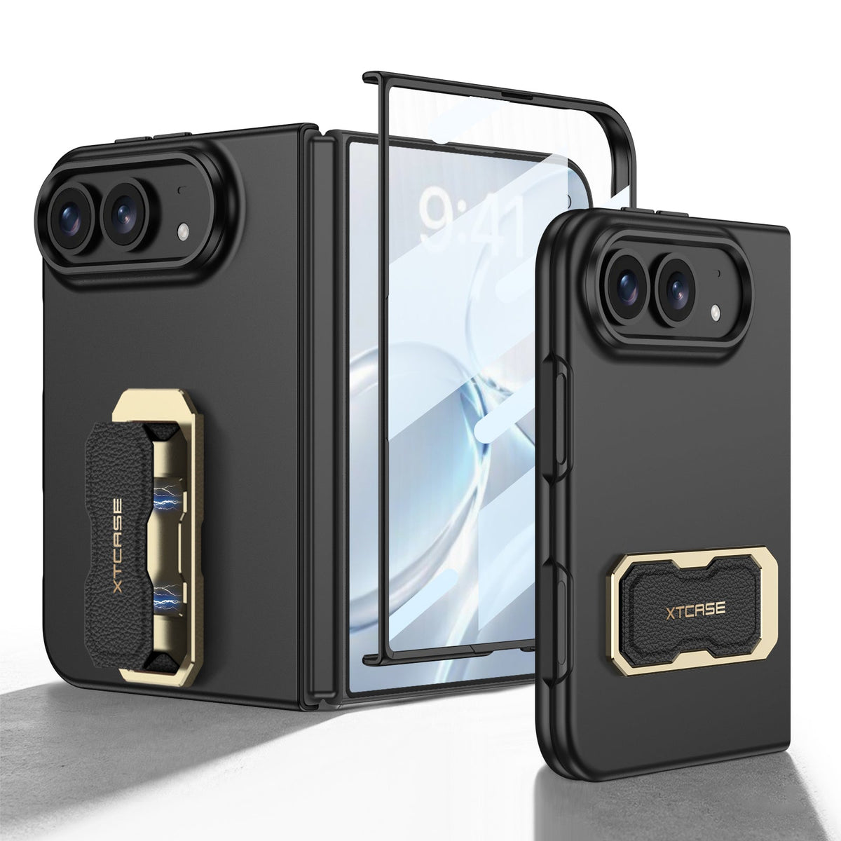 iPhone Duo | Slim Full‑Coverage Phone Case Built-in Tempered Glass Film & Magnetic Finger‑Ring Grip