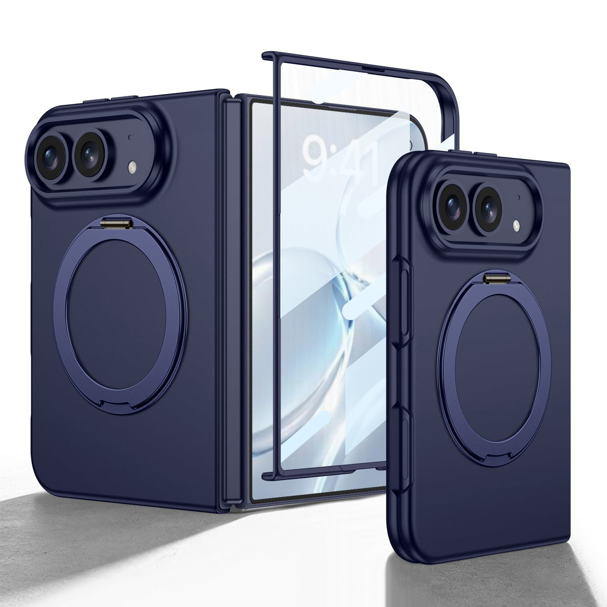 iPhone Duo | Slim Full‑Coverage Phone Case Built-in Tempered Glass Film & 360° Rotatable Magnetic Ring Kickstand