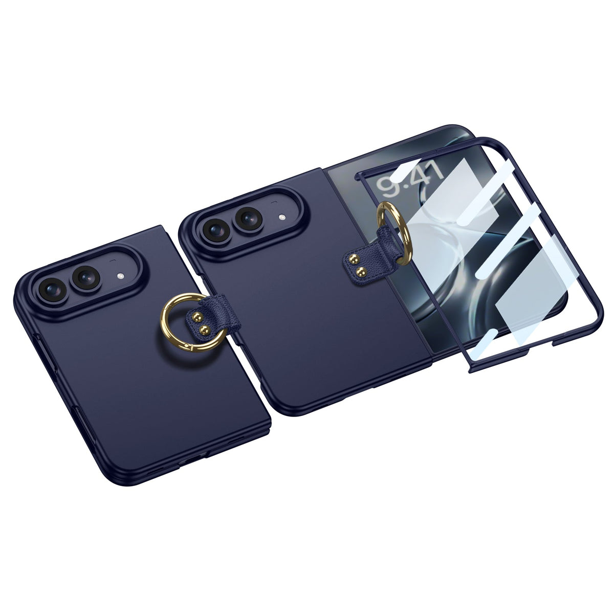 iPhone Duo | Slim Full‑Coverage Phone Case Built-in Tempered Glass Film & Side Clip‑Style Finger Ring Grip
