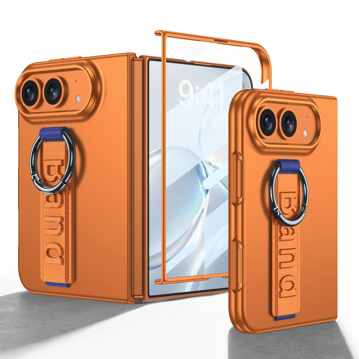 iPhone Duo | Slim Full‑Coverage Phone Case Built-in Tempered Glass Film & Wrist Strap with Finger Ring Grip