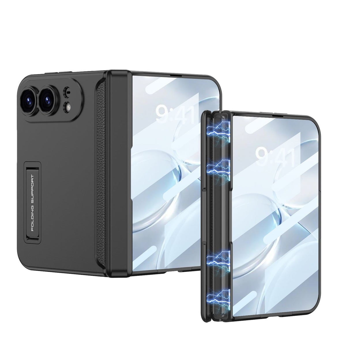 iPhone Ultra - Magnetic Hinge Camera Protection Business Cover Built-in Tempered Glass Film & Hidden Kickstand