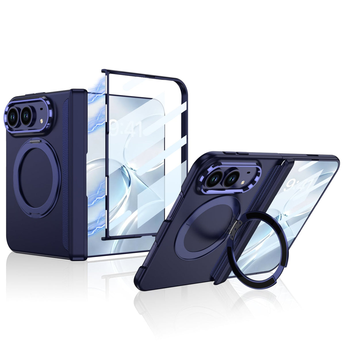 iPhone Duo - Magnetic Hinge Protection Business Cover Built-in Tempered Glass Film & Magnetic Kickstand