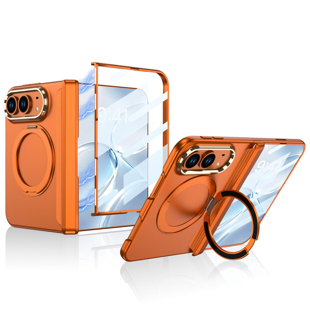 iPhone Duo - Magnetic Hinge Protection Business Cover Built-in Tempered Glass Film & Magnetic Kickstand