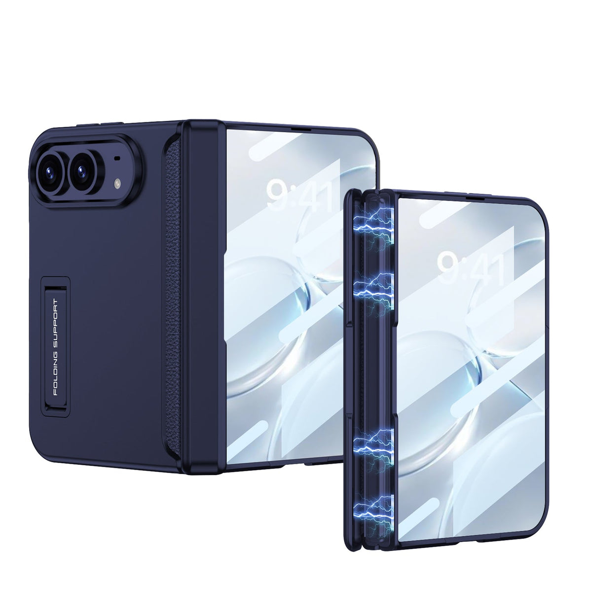iPhone Duo - Magnetic Hinge Protection Business Cover Built-in Tempered Glass Film & Hidden Kickstand