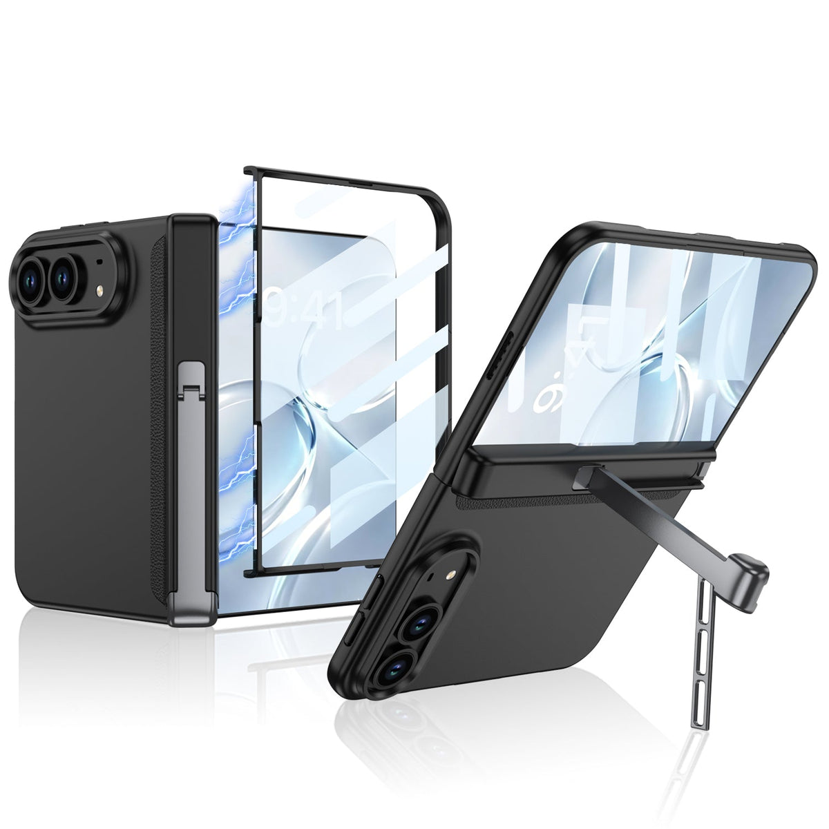 iPhone Duo - Magnetic Hinge Protection Business Cover Built-in Tempered Glass Film & Tri‑Fold Side Kickstand