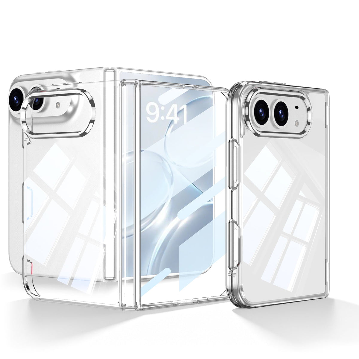 iPhone Duo - Magnetic Hinge Protection Clear Plating Cover Built-in Tempered Glass Film