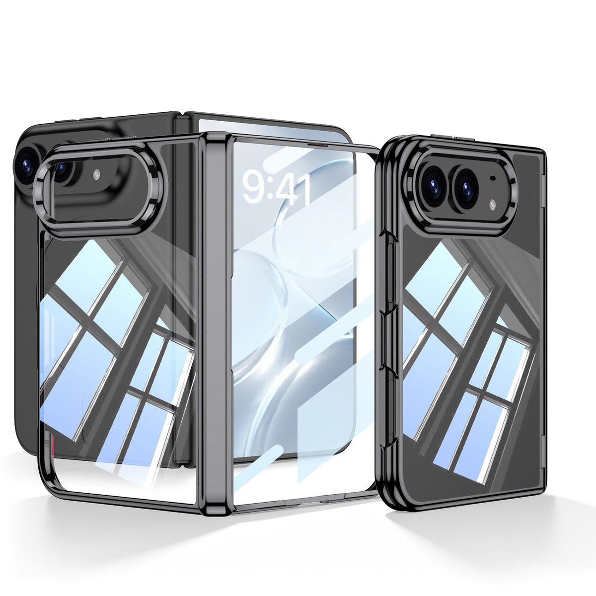 iPhone Duo - Magnetic Hinge Protection Clear Plating Cover Built-in Tempered Glass Film
