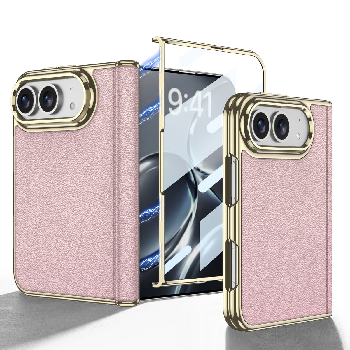 iPhone Duo - Golden Plating Leather Cover Built-in Tempered Glass Screen