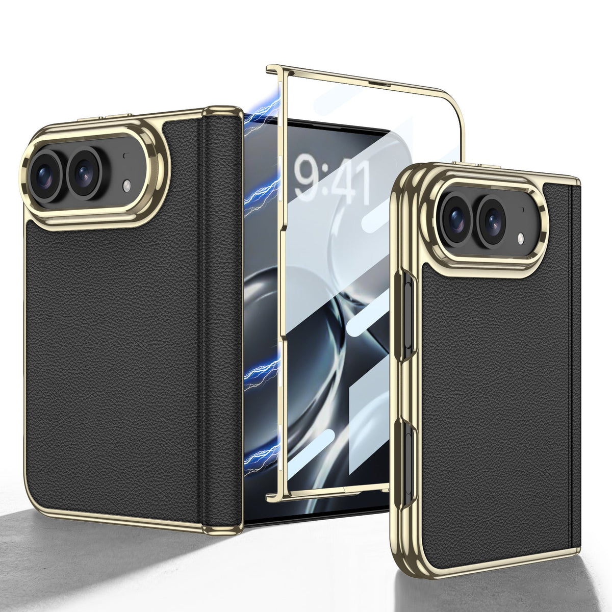 iPhone Ultra - Golden Plating Leather Cover Built-in Tempered Glass Screen
