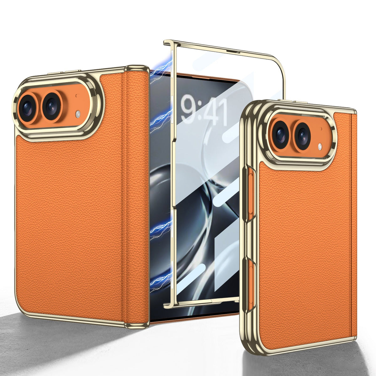 iPhone Duo - Golden Plating Leather Cover Built-in Tempered Glass Screen