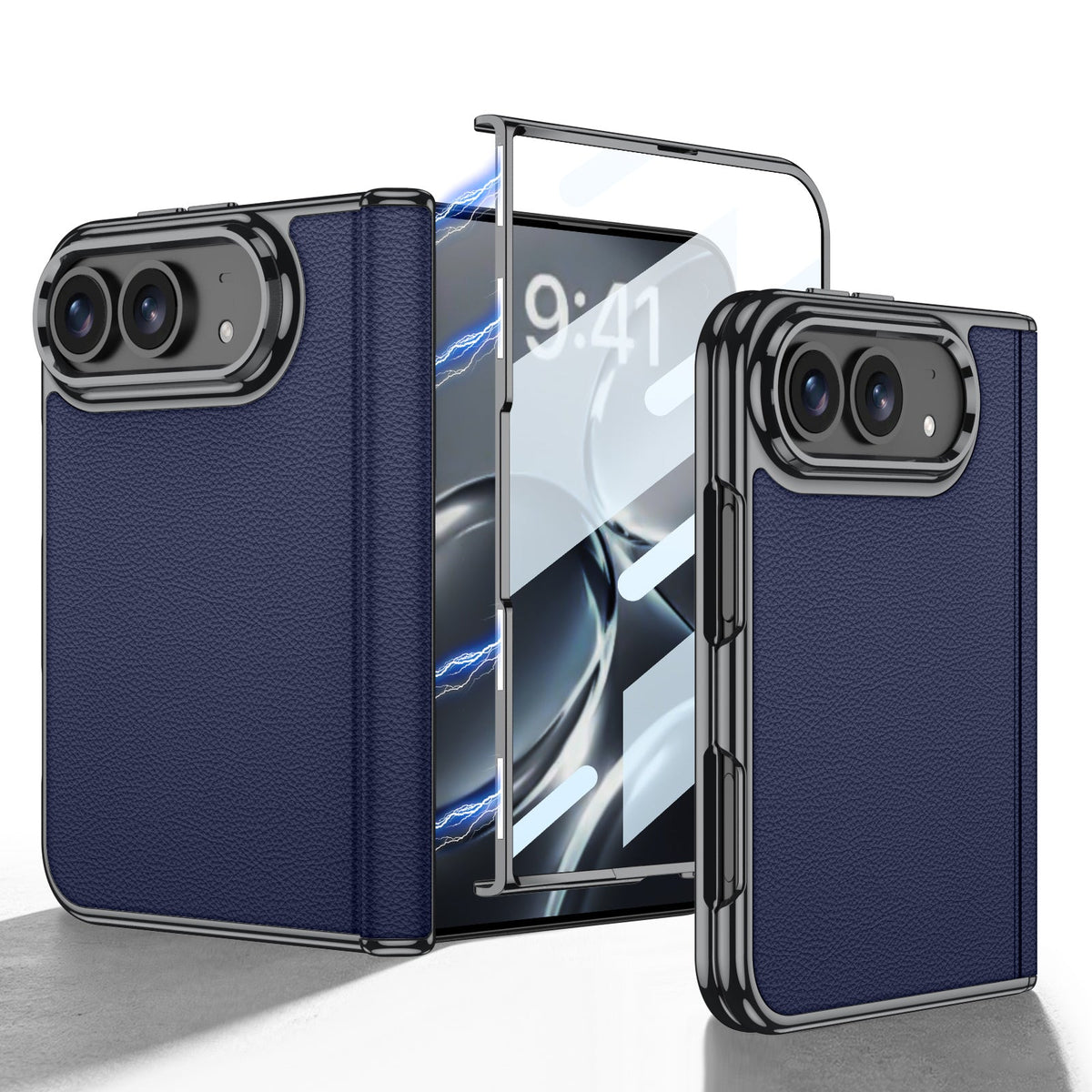 iPhone Duo - Golden Plating Leather Cover Built-in Tempered Glass Screen