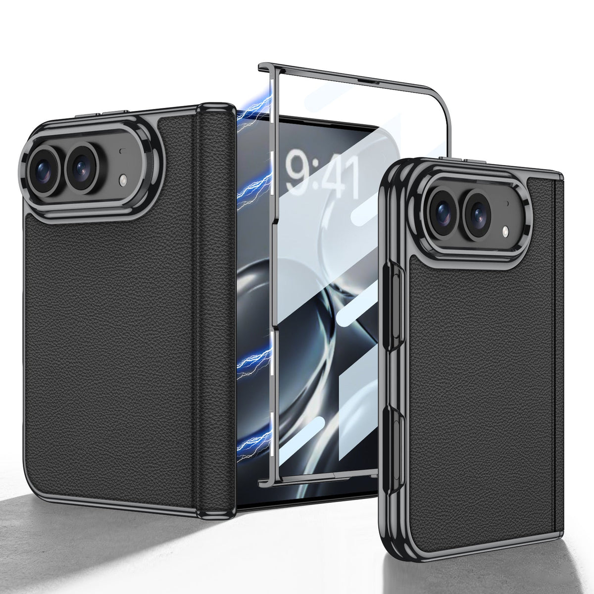 iPhone Duo - Golden Plating Leather Cover Built-in Tempered Glass Screen
