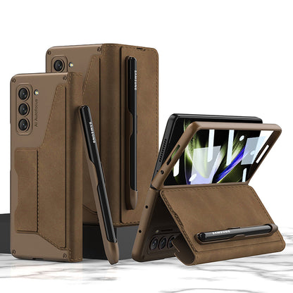 Luxurious Suede Cover Shockproof Phone Case With Screen Protector and Pen Slot For Galaxy Z Fold 7/6/5/4/3