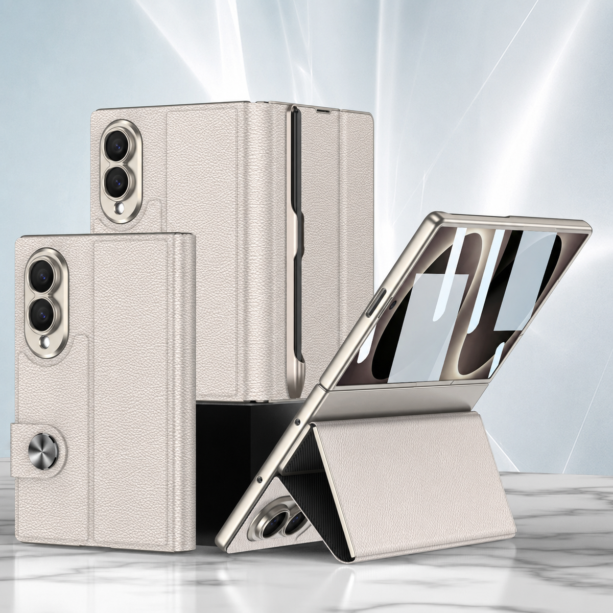 Luxurious Leather Phone Cover With Screen Protector & Pen-slot & Stylus For Galaxy Z Fold8 Wide Ultra