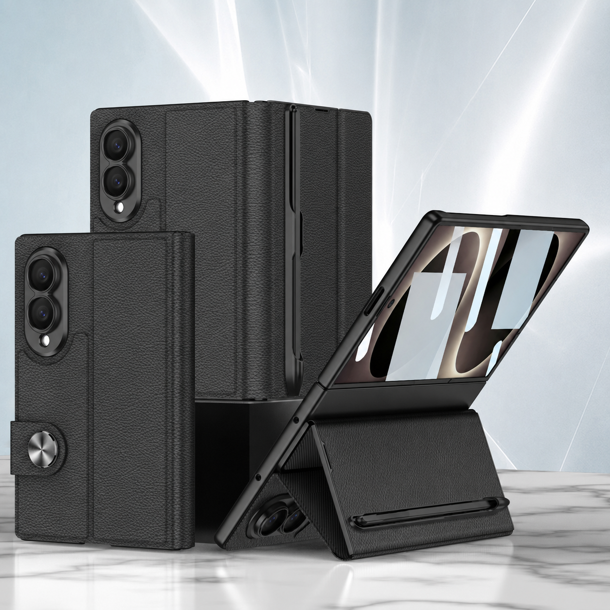 Luxurious Leather Phone Cover With Screen Protector & Pen-slot & Stylus For Galaxy Z Fold8 Wide Ultra