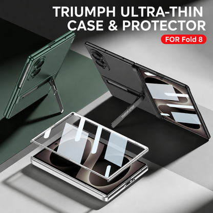 Business-style Bracket Magnetic Hinge Phone Case With Back Screen Film For Galaxy Z Fold8 Ultra Wide