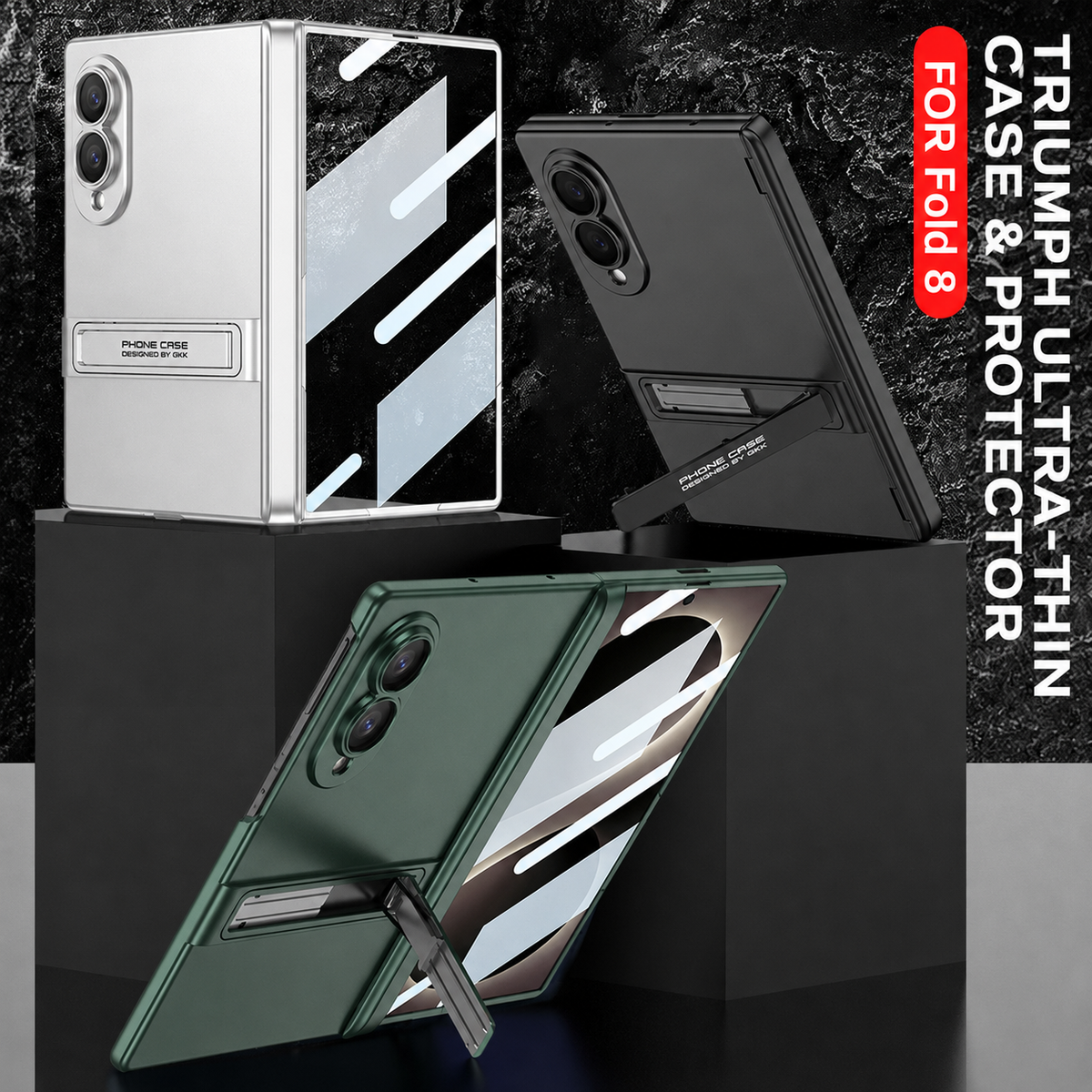 Business-style Bracket Magnetic Hinge Phone Case With Back Screen Film For Galaxy Z Fold8 Ultra Wide