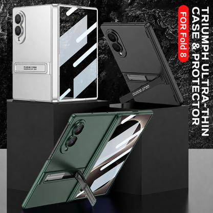 Business-style Bracket Magnetic Hinge Phone Case With Back Screen Film For Galaxy Z Fold8 Ultra Wide