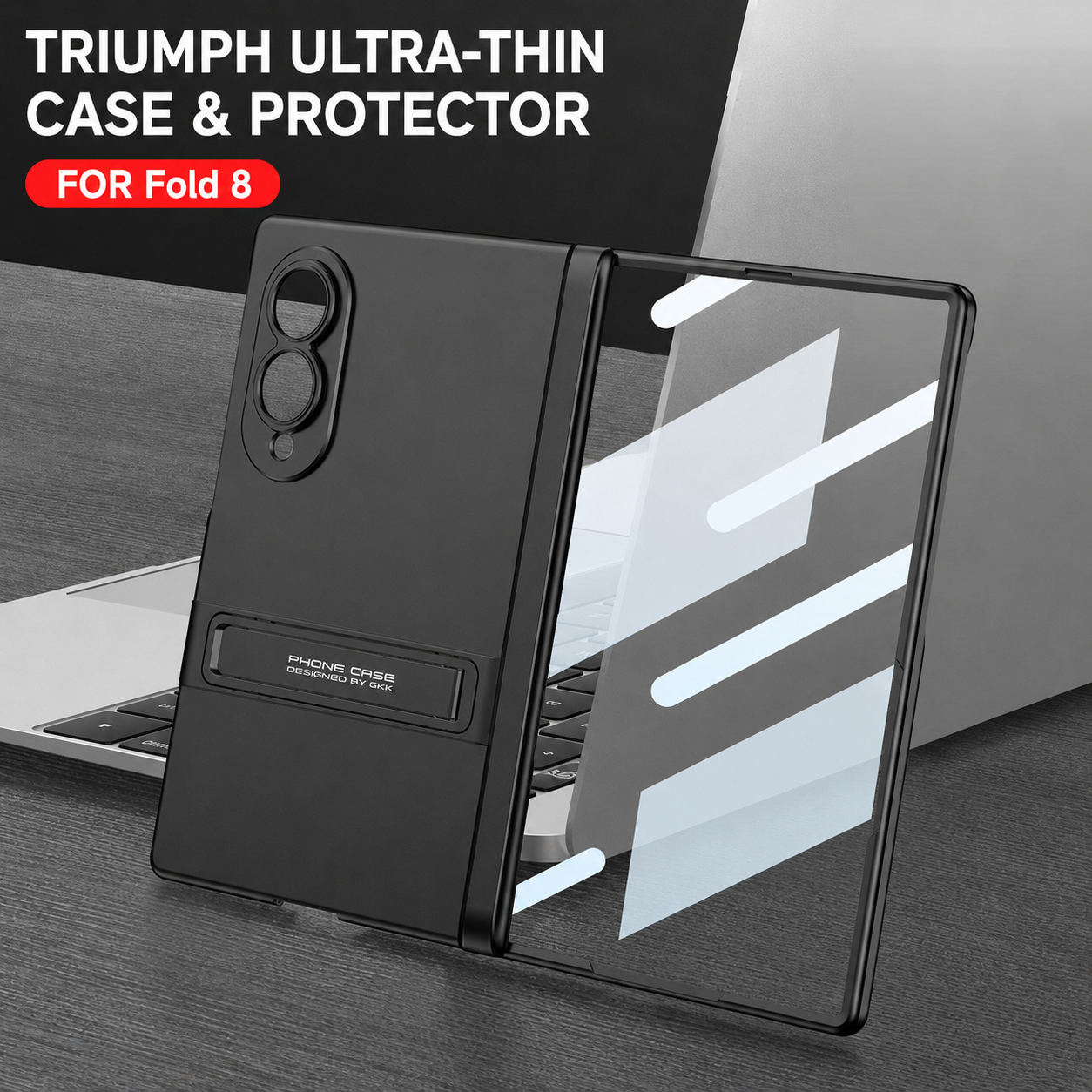 Business-style Bracket Magnetic Hinge Phone Case With Back Screen Film For Galaxy Z Fold8 Ultra Wide