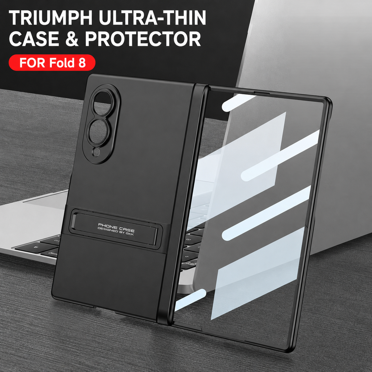 Business-style Bracket Magnetic Hinge Phone Case With Back Screen Film For Galaxy Z Fold8 Ultra Wide