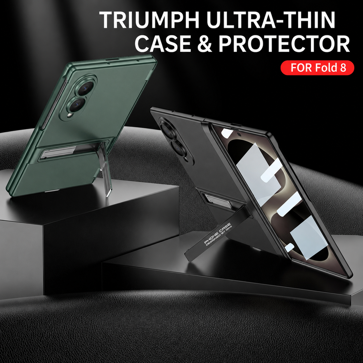 Business-style Bracket Magnetic Hinge Phone Case With Back Screen Film For Galaxy Z Fold8 Ultra Wide