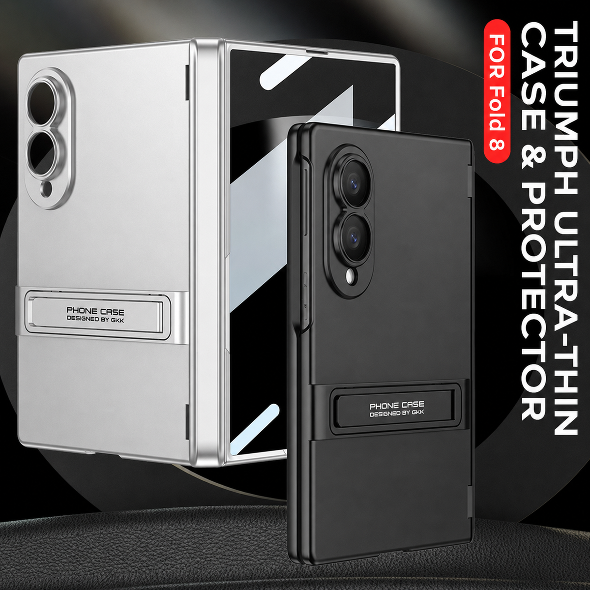 Business-style Bracket Magnetic Hinge Phone Case With Back Screen Film For Galaxy Z Fold8 Ultra Wide