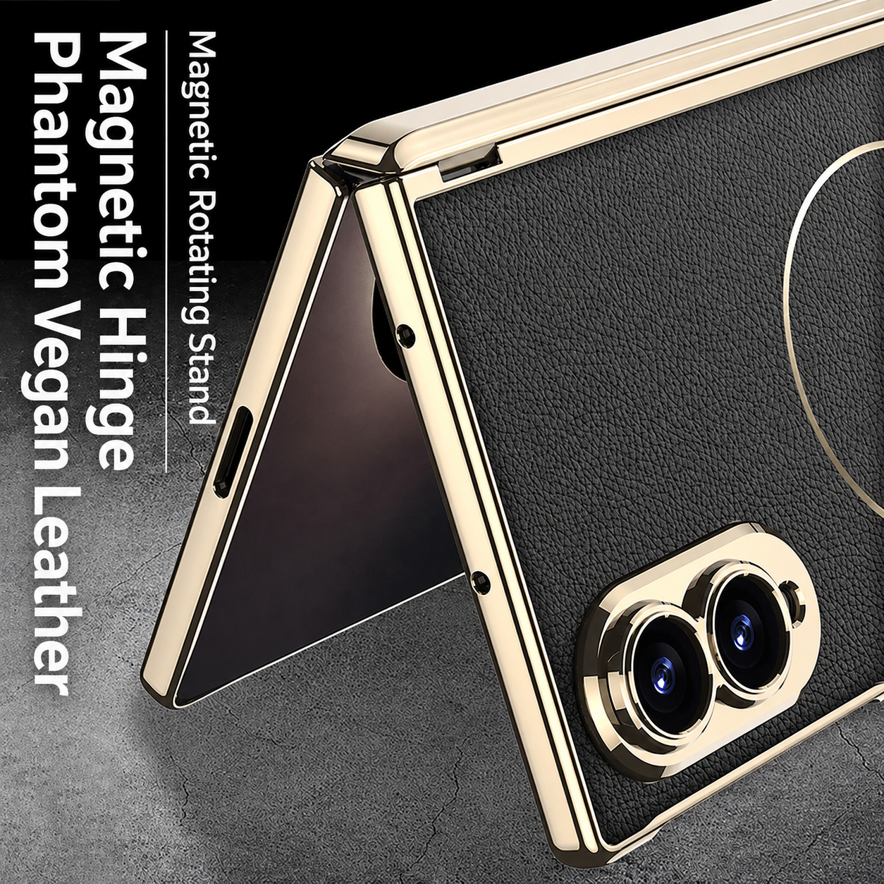 Luxurious Leather Golden Plating Phone Case with Built-In Tempered Glass & Magnetic Bracket For  Galaxy Z Fold8 Wide Ultra