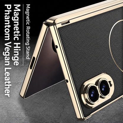 Luxurious Leather Golden Plating Phone Case with Built-In Tempered Glass & Magnetic Bracket For  Galaxy Z Fold8 Wide Ultra