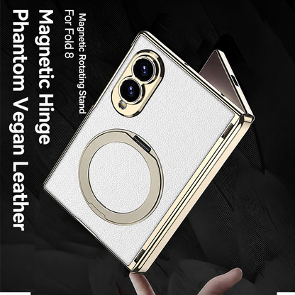 Luxurious Leather Golden Plating Phone Case with Built-In Tempered Glass & Magnetic Bracket For  Galaxy Z Fold8 Wide Ultra